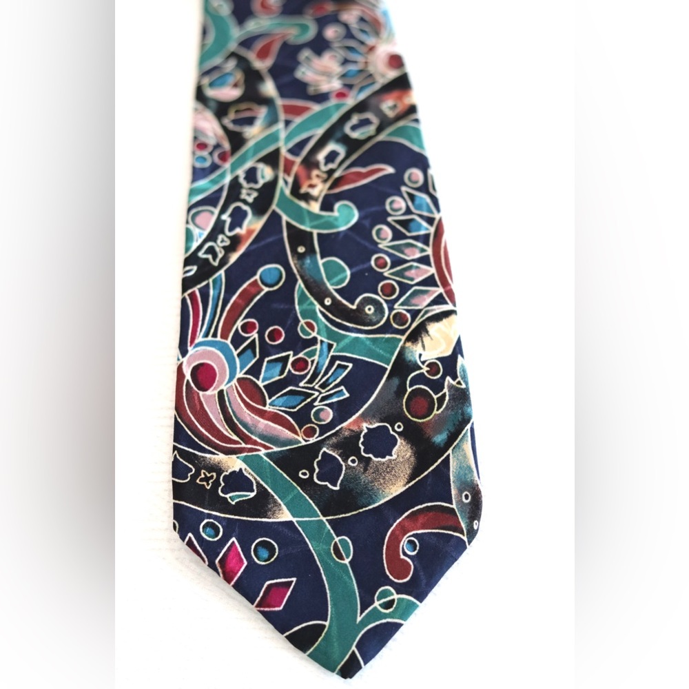 Vintage ALBERT NIPON 100% silk Mens necktie super colorful abstract design 56”